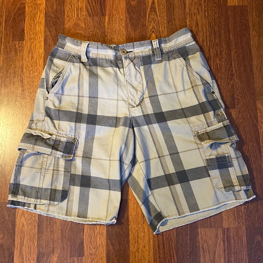 Ocean Pacific OP Retro Plaid Cargo Skateboard Shorts Size 34 Beach Surf
